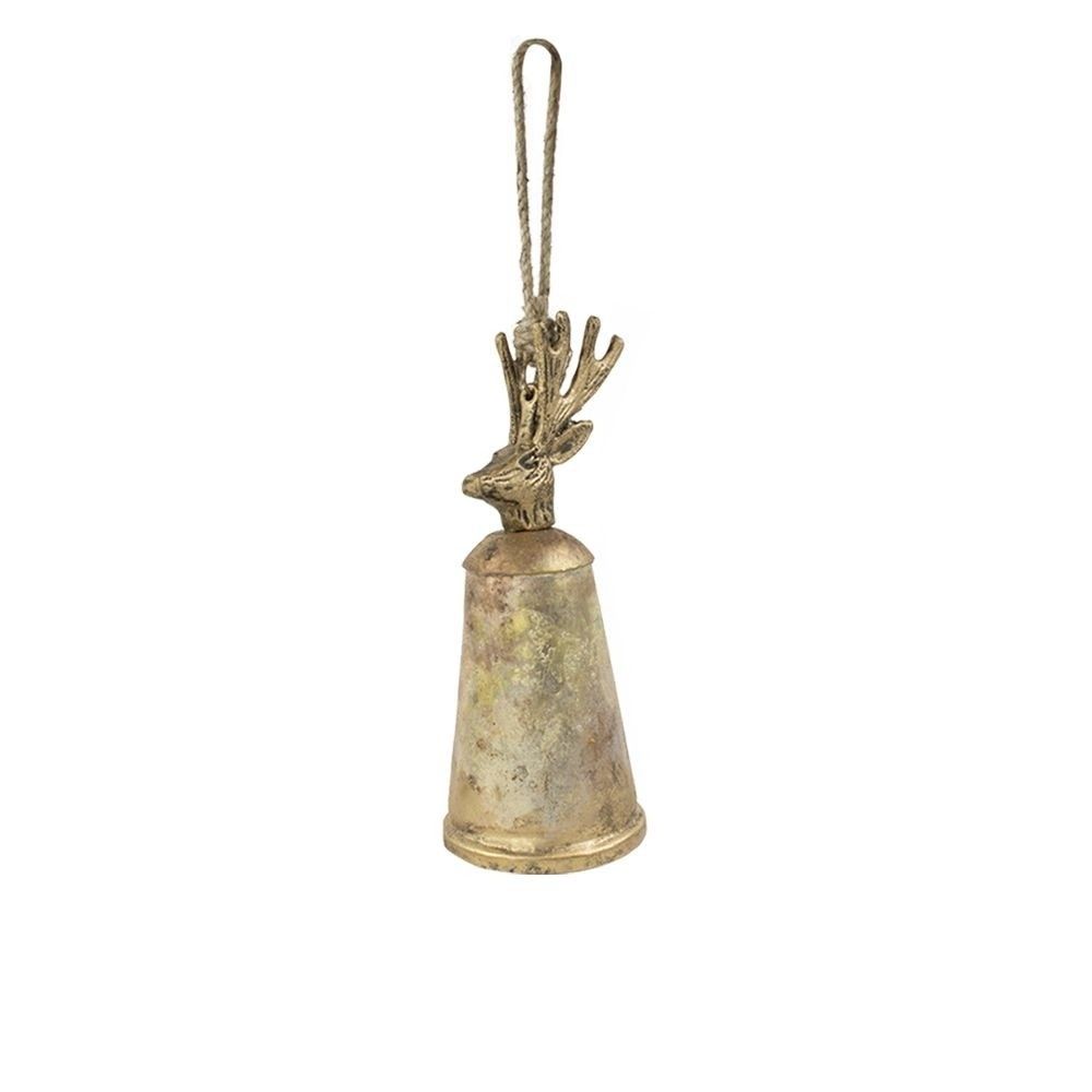 Zlatý kovový zvonek s hlavou jelena Deer - Ø 6*15cm Mars & More - LaHome - vintage dekorace