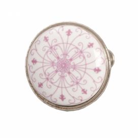 Kulatá keramická knopka s růžovými ornamenty – Ø 3 cm Clayre & Eef