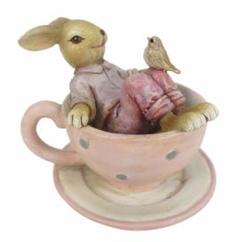 Dekorace králíka sedícího v čajovém šálku - 10*8*8 cm Clayre & Eef