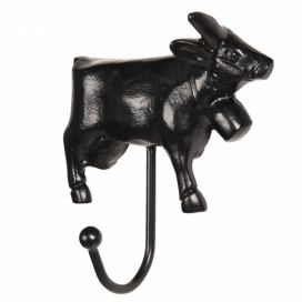 Černý kovový háček s krávou - 14*14*5 cm Clayre & Eef