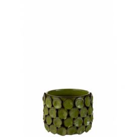 Zelený keramický květináč se zdobením - 16*16*13 cm J-Line by Jolipa