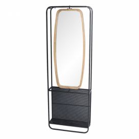 Zrcadlo v dřevěno-kovovém rámu s policemi Verene - 54*16*160 cm Clayre & Eef
