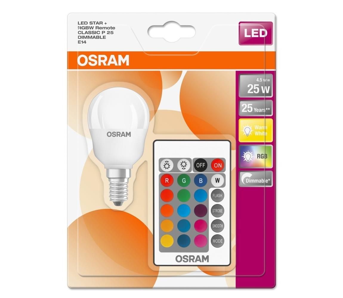 Osram LED RGB Stmívatelná žárovka RETROFIT E14/4,5W/230V 2700K + DO - Osram  -  Svět-svítidel.cz