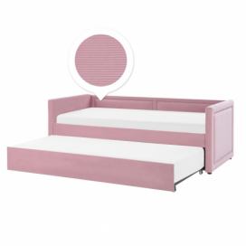 Manšestrová rozkládací postel 90 x 200 cm růžová MIMIZAN