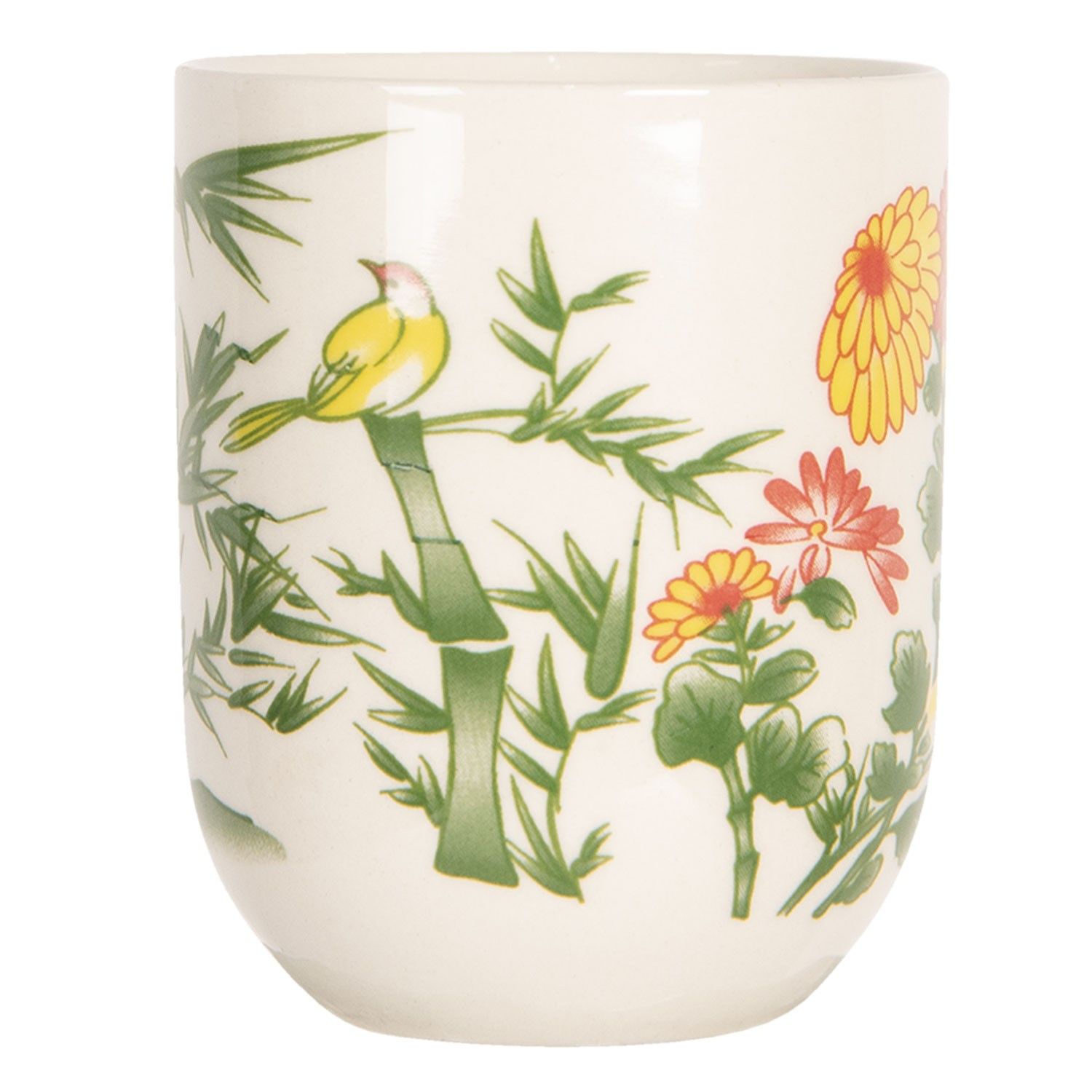 Porcelánový kalíšek na čaj s bambusem a květy- ∅ 6*8 cm / 0,1L Clayre & Eef - LaHome - vintage dekorace