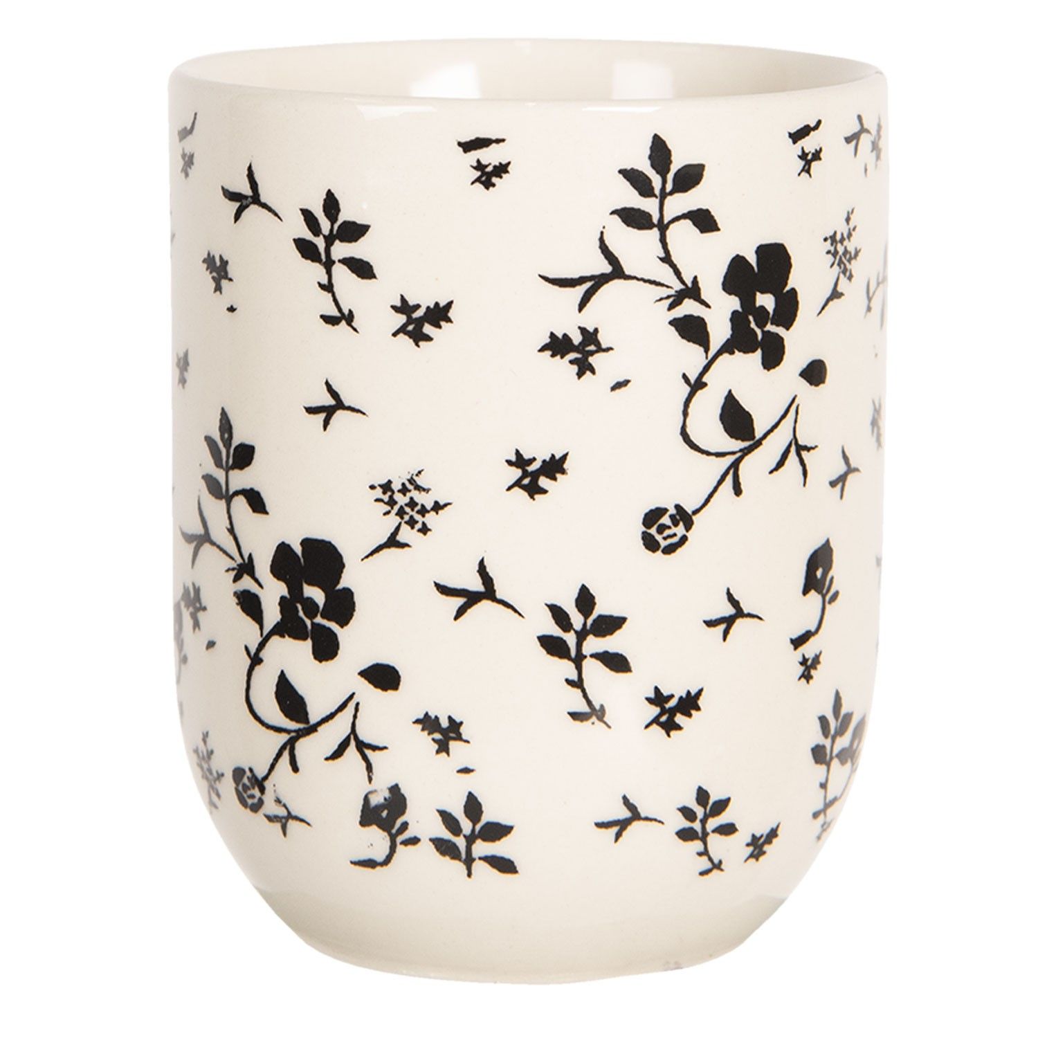 Porcelánový kalíšek na čaj s černými kvítky - ∅ 6*8 cm / 0,1L Clayre & Eef - LaHome - vintage dekorace