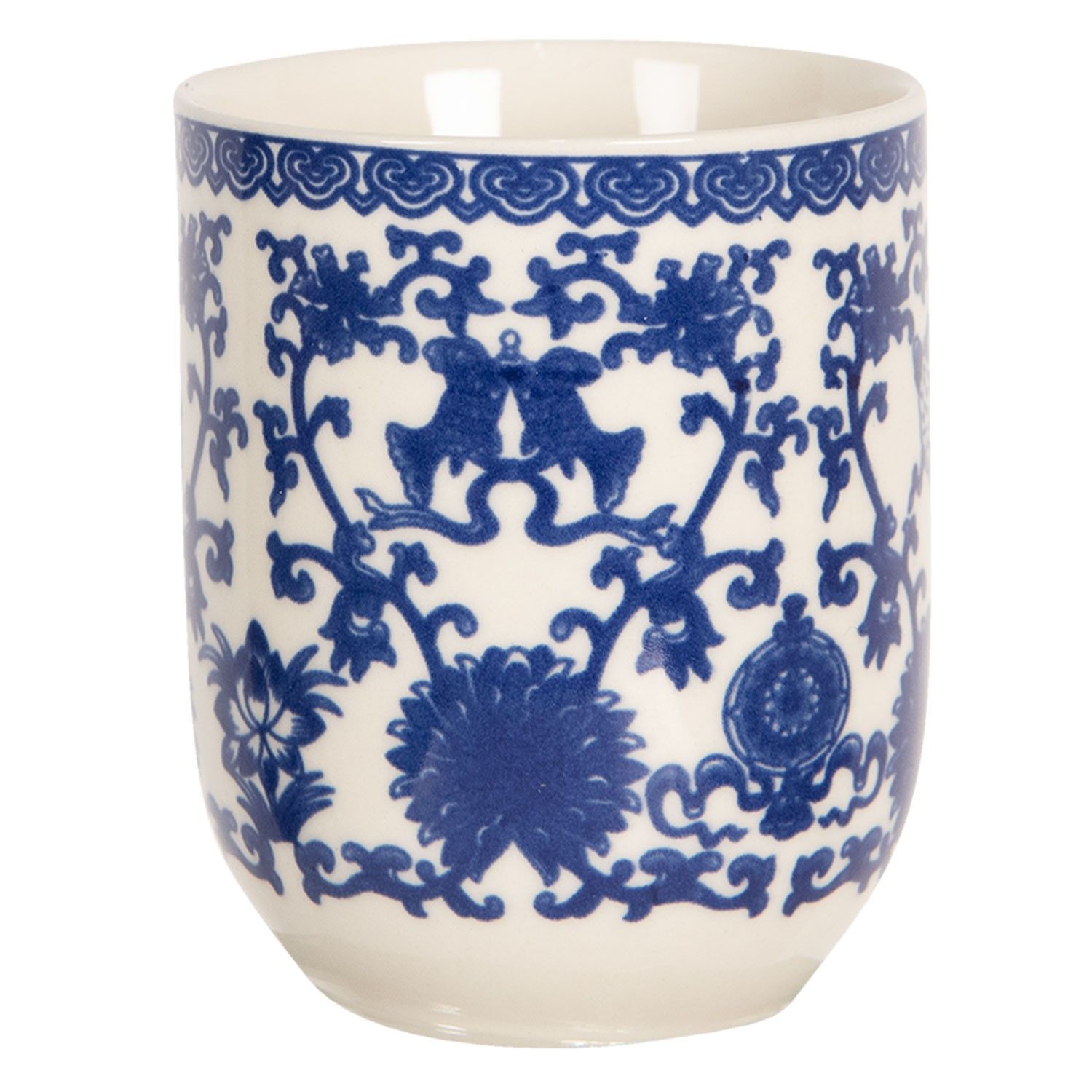 Porcelánový kalíšek na čaj s modrými ornamenty- ∅ 6*8 cm / 0,1L Clayre & Eef - LaHome - vintage dekorace