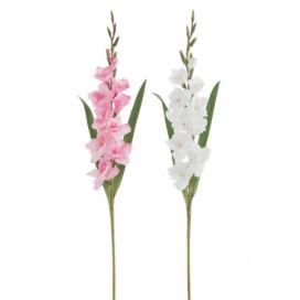 2ks bílá a růžová umělá květina gladiol / mečík - 12*102 cm J-Line by Jolipa