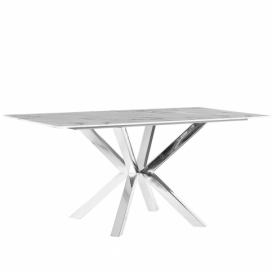 Prosklený jídelní stůl 160 x 90 cm mramorový efekt/stříbrný SABROSA