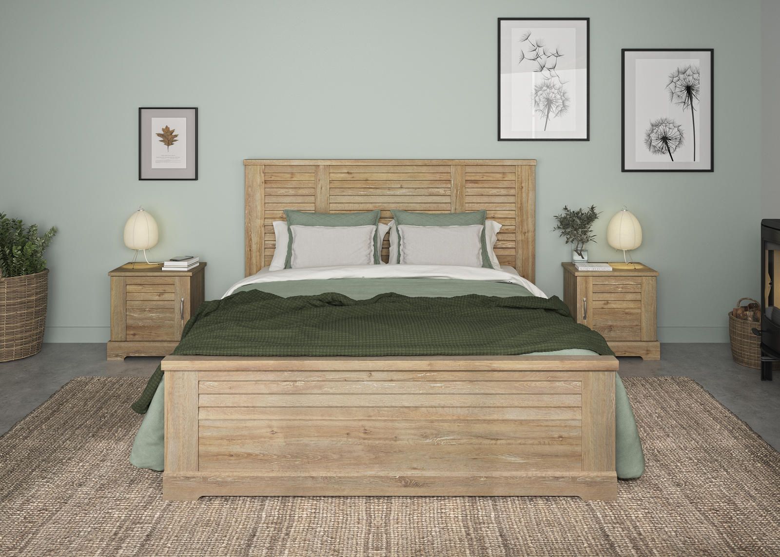 Aldo Manželská postel v country designu Thelma large, light oak - Nábytek ALDO