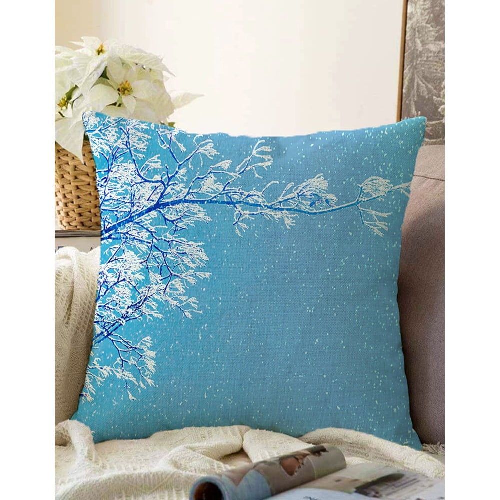 Modrý povlak na polštář s příměsí bavlny Minimalist Cushion Covers Winter Wonderland, 55 x 55 cm - Bonami.cz