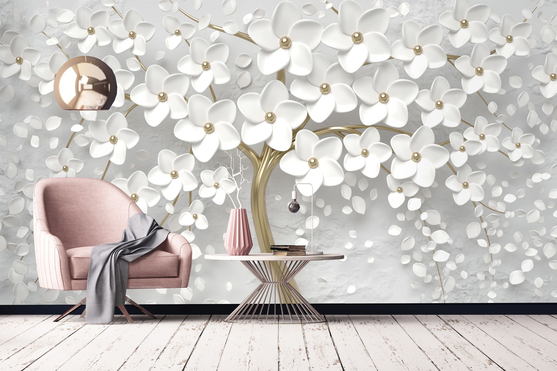 Malvis 3D tapeta Strom s bílými květy Vel. (šířka x výška): 144 x 105 cm - S-obrazy.cz