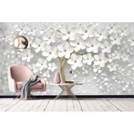 Malvis 3D tapeta Strom s bílými květy Vel. (šířka x výška): 144 x 105 cm