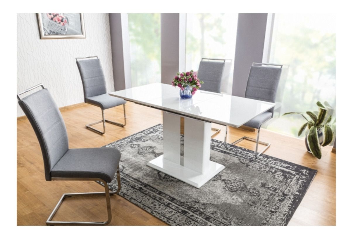 Komplet Stůl rozkládací Dallas (110150)X75 Bílý lak + 4 Židle H441 šedý čal. 97 - Nabytek-Bogart.cz