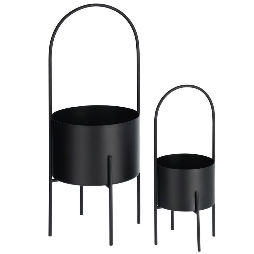 Set dvou černých kovových květináčů Kave Home Mash Ø 25 cm / 16,5 cm - Designovynabytek.cz