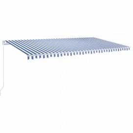 Ručně zatahovací markýza s LED světlem 600x350 cm Dekorhome Bílá / modrá