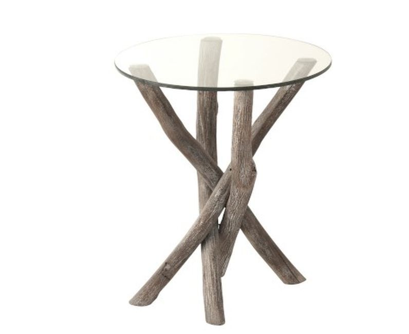 Odkládací kulatý dřevěný stůl se skleněnou deskou Branchy - Ø50*59 cm J-Line by Jolipa - LaHome - vintage dekorace