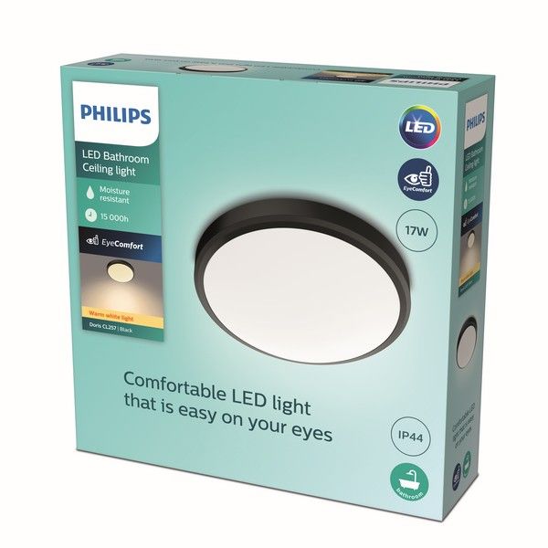 Philips 8719514326606 Doris CL257 stropní svítidlo LED D313mm 17W/1500lm 2700K IP44 černá - Svítidla FEIM