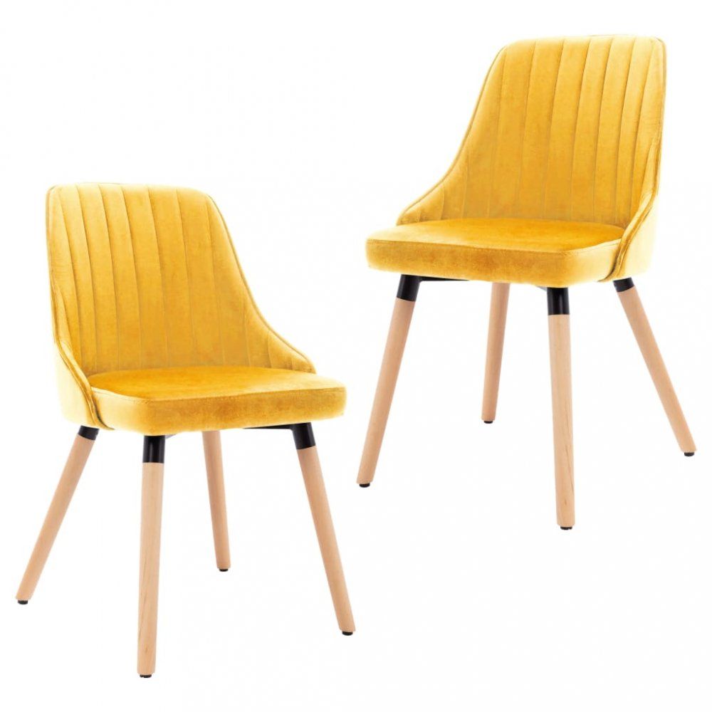 Jídelní židle 2 ks samet / buk Dekorhome Žlutá - DEKORHOME.CZ