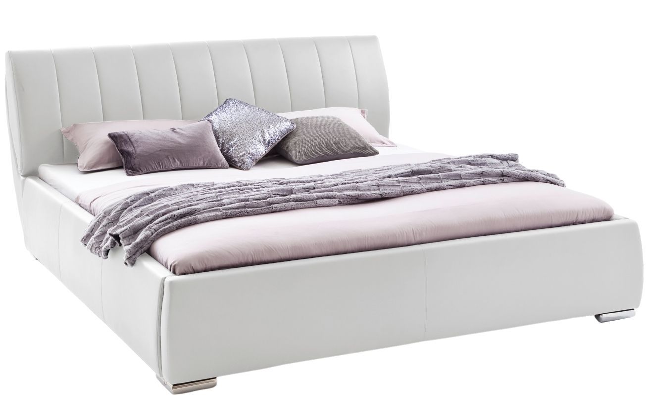 Bílá koženková dvoulůžková postel Meise Möbel Bern 180 x 200 cm s úložným prostorem - Designovynabytek.cz