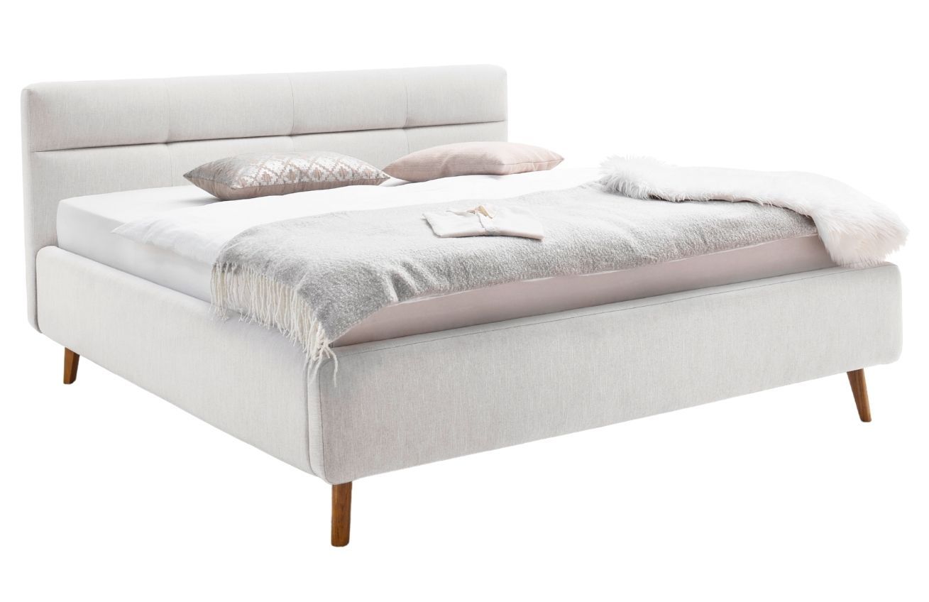 Světle šedá látková dvoulůžková postel Meise Möbel Lotte 180 x 200 cm s úložným prostorem - Designovynabytek.cz