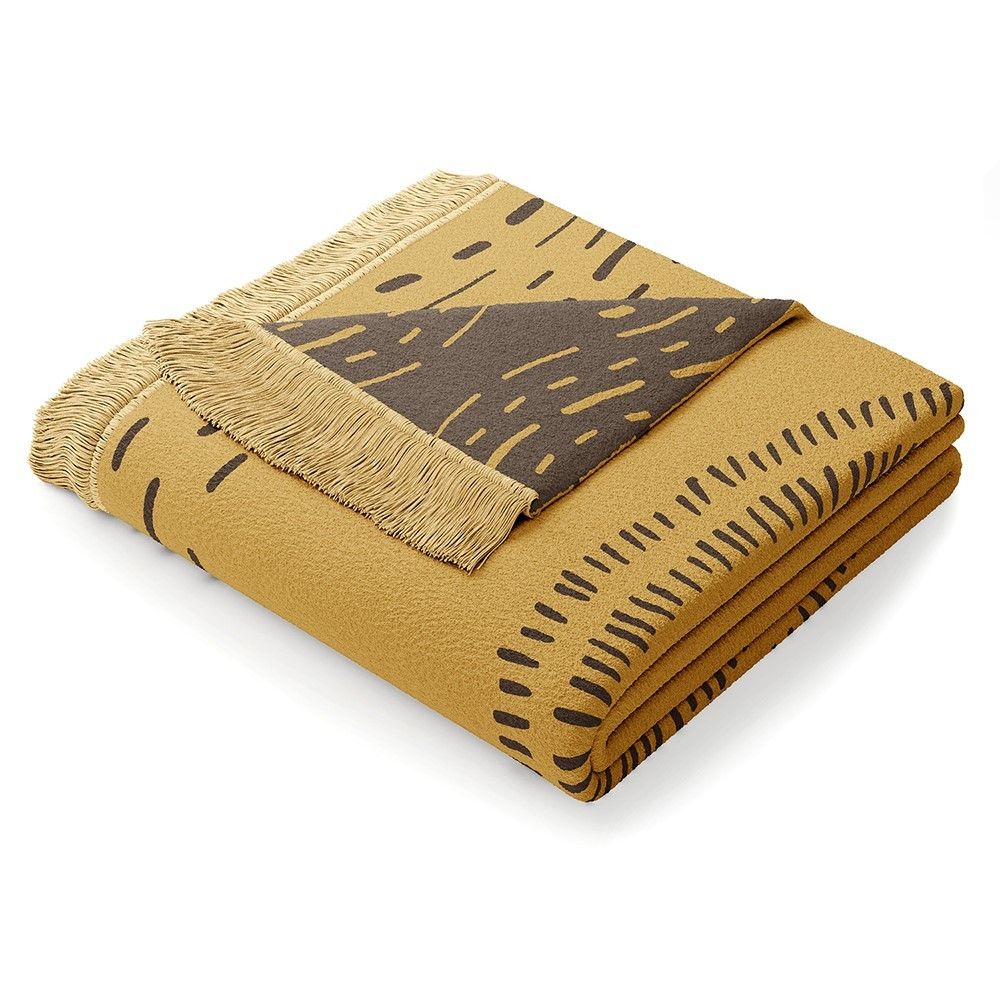 Hořčicově žlutá deka s příměsí bavlny AmeliaHome Infinity, 150 x 200 cm - Bonami.cz