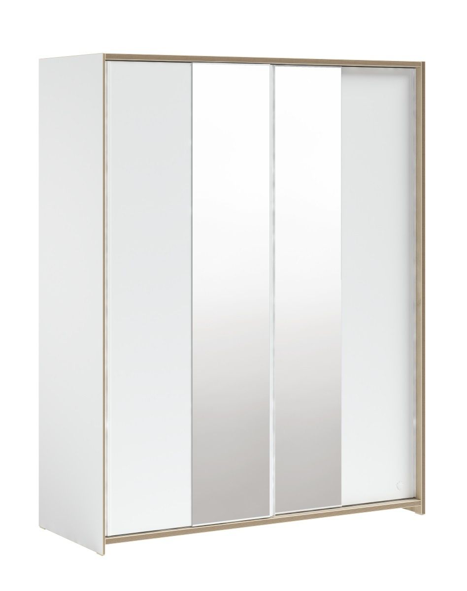 Velká šatní skříň s posuvnými dveřmi a zrcadlem Dylan - bílá/dub světlý - Nábytek Harmonia s.r.o.