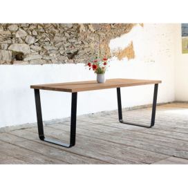 Benlemi Masivní jídelní stůl z dubového dřeva MIKE s šikmou kovovou podnoží Rozměr: 90x160 cm, Kvalita dřeva: A/B nejvyšší kvalita, Opracování hrany: Rovná hrana