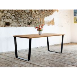 Benlemi Masivní jídelní stůl z dubového dřeva MIKE s šikmou kovovou podnoží Rozměr: 90x160 cm, Kvalita dřeva: A/B nejvyšší kvalita, Opracování hrany: Zaoblená hrana