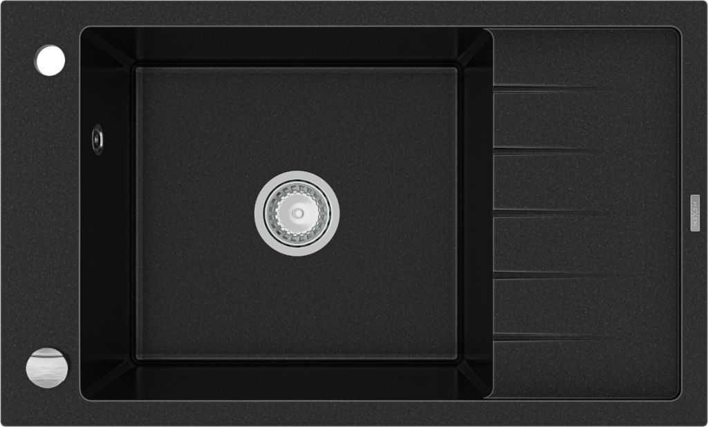 MEXEN - Elias granitový dřez 1 mísa dřez s vypouštěním krátký Board 795x480 mm, černá / kovové stříbro 6511791005-73 - Hezká koupelna s.r.o.