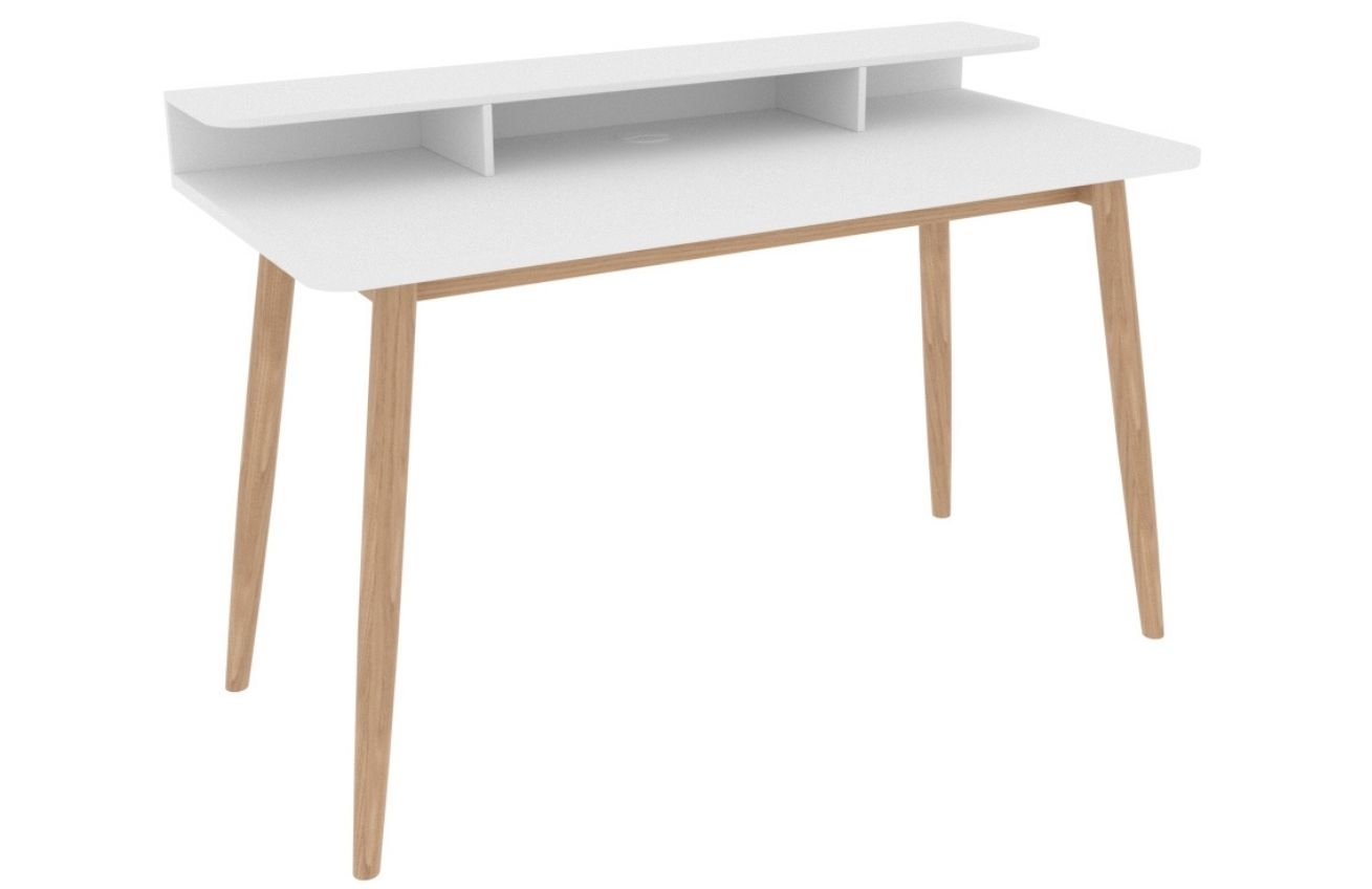 Bílý pracovní stůl Woodman Farsta s dubovou podnoží 120 x 55 cm - Designovynabytek.cz