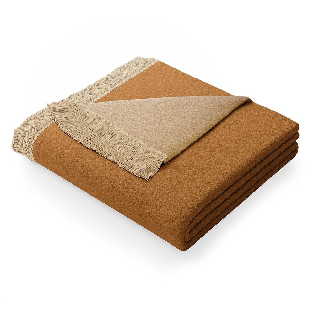 Béžová deka s příměsí bavlny AmeliaHome Franse, 150 x 200 cm - Bonami.cz