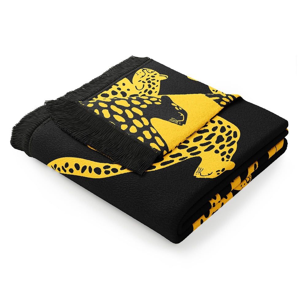 Žluto-černá deka s příměsí bavlny AmeliaHome Cheetah, 150 x 200 cm - Bonami.cz
