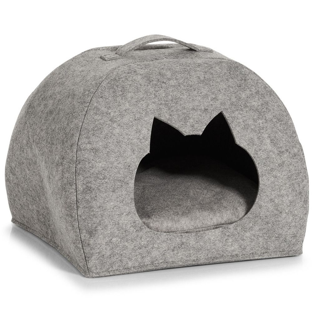 Domek pro kočku - pelíšek, plstěný, šedá barva, 45x38x33 cm, ZELLER - EMAKO.CZ s.r.o.