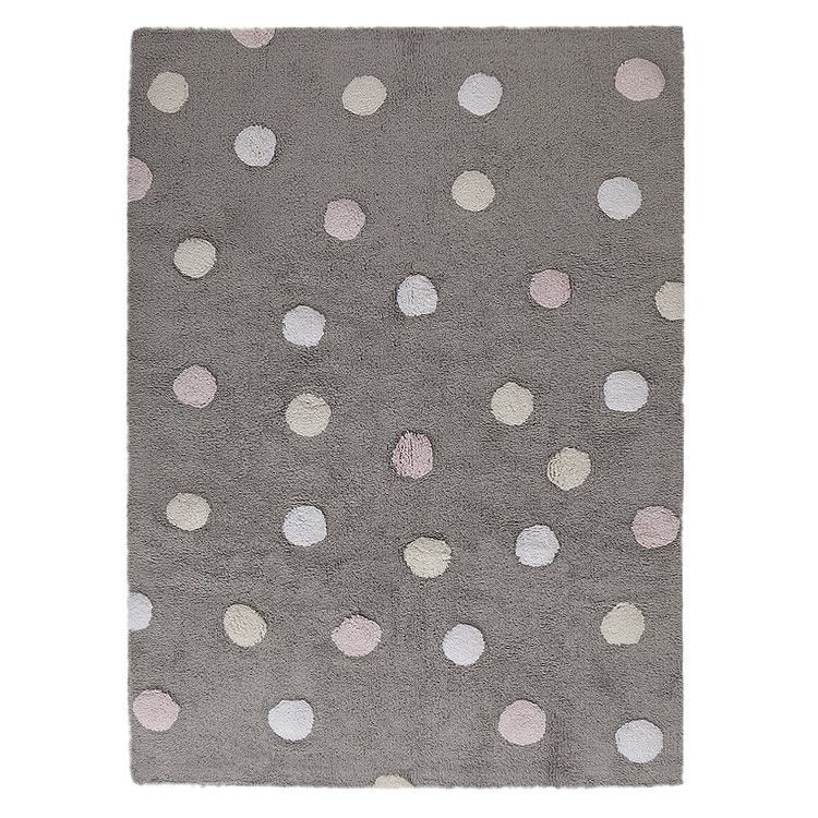 Lorena Canals Pro zvířata: Pratelný koberec Tricolor Polka Dots bílá, žlutá, šedá 120x160 cm - ATAN Nábytek