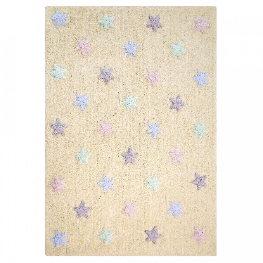 Lorena Canals Pro zvířata: Pratelný koberec Tricolor Stars Vanilla žlutá, zelená, modrá, fialová, růžová 120x160 cm - ATAN Nábytek