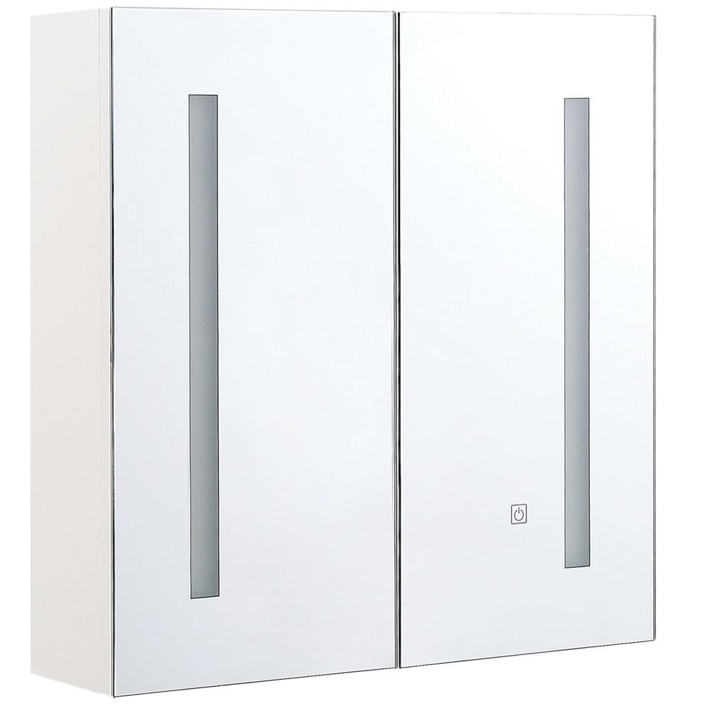 Koupelnová zrcadlová skříňka s LED osvětlením 60 x 60 cm bílo stříbrná CHABUNCO - Beliani.cz