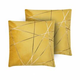 Sada 2 sametových polštářů s geometrickým vzorem 45 x 45 cm žlutých PINUS Beliani.cz