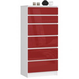 Ak furniture Komoda Kuba 60 cm - 6 šuplíků bílá/červená