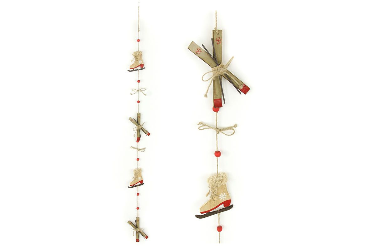 Autronic Girlanda, vánoční dekorace s dřevěnými bruslemi a lyžemi ZA8628 - ATAN Nábytek