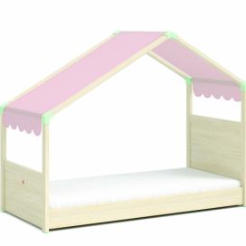 Domečková postel se stříškou Fairy I - dub světlý/zelená