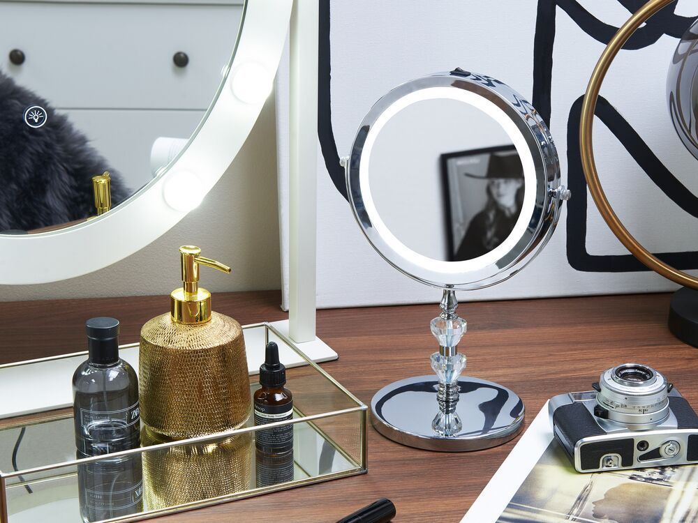 Kosmetické stolní zrcadlo s LED osvětlením ø 20 cm LAON - Beliani.cz