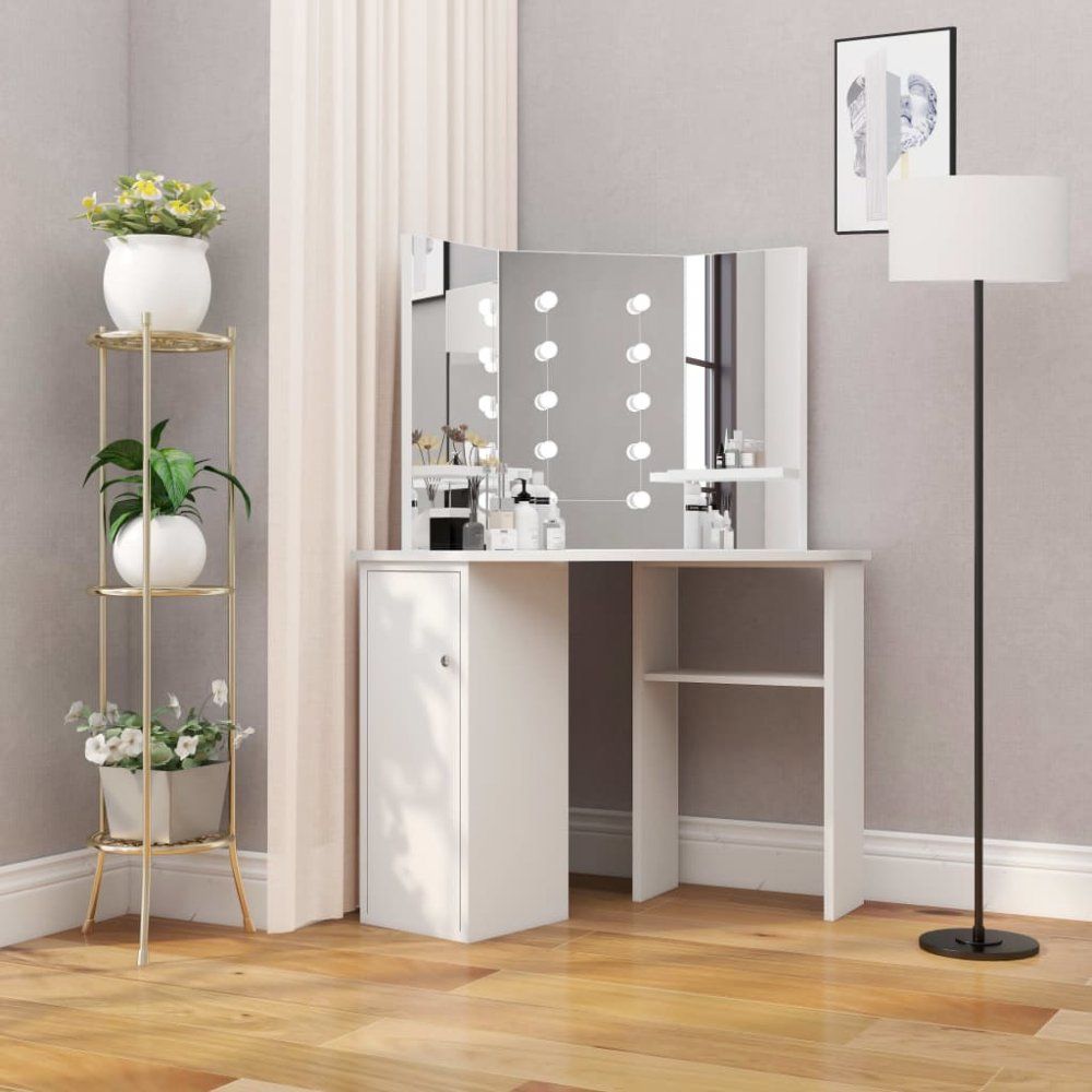 Rohový toaletní stolek s LED Dekorhome Bílá - DEKORHOME.CZ