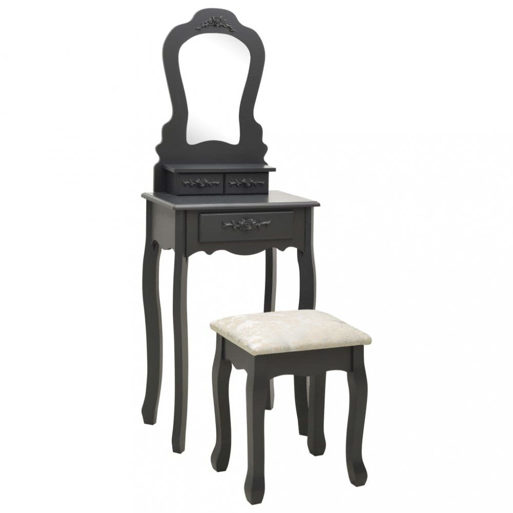 Toaletní stolek s taburetem Dekorhome Tmavě šedá - DEKORHOME.CZ
