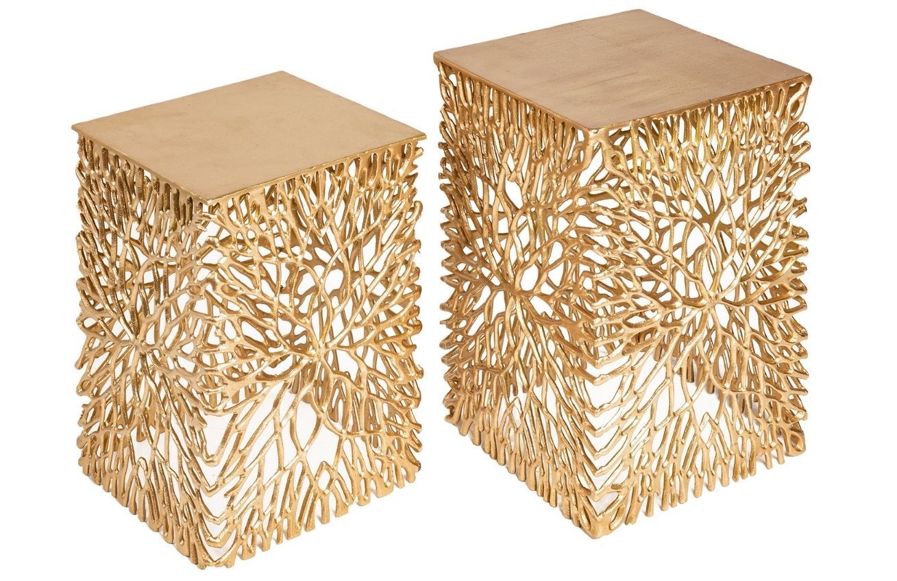 Moebel Living Set dvou zlatých kovových odkládacích stolků Wiktor 30x30/33x33 cm - Designovynabytek.cz