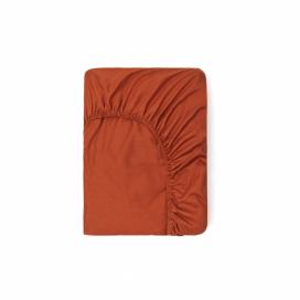 Tmavě oranžové bavlněné elastické prostěradlo Good Morning, 160 x 200 cm