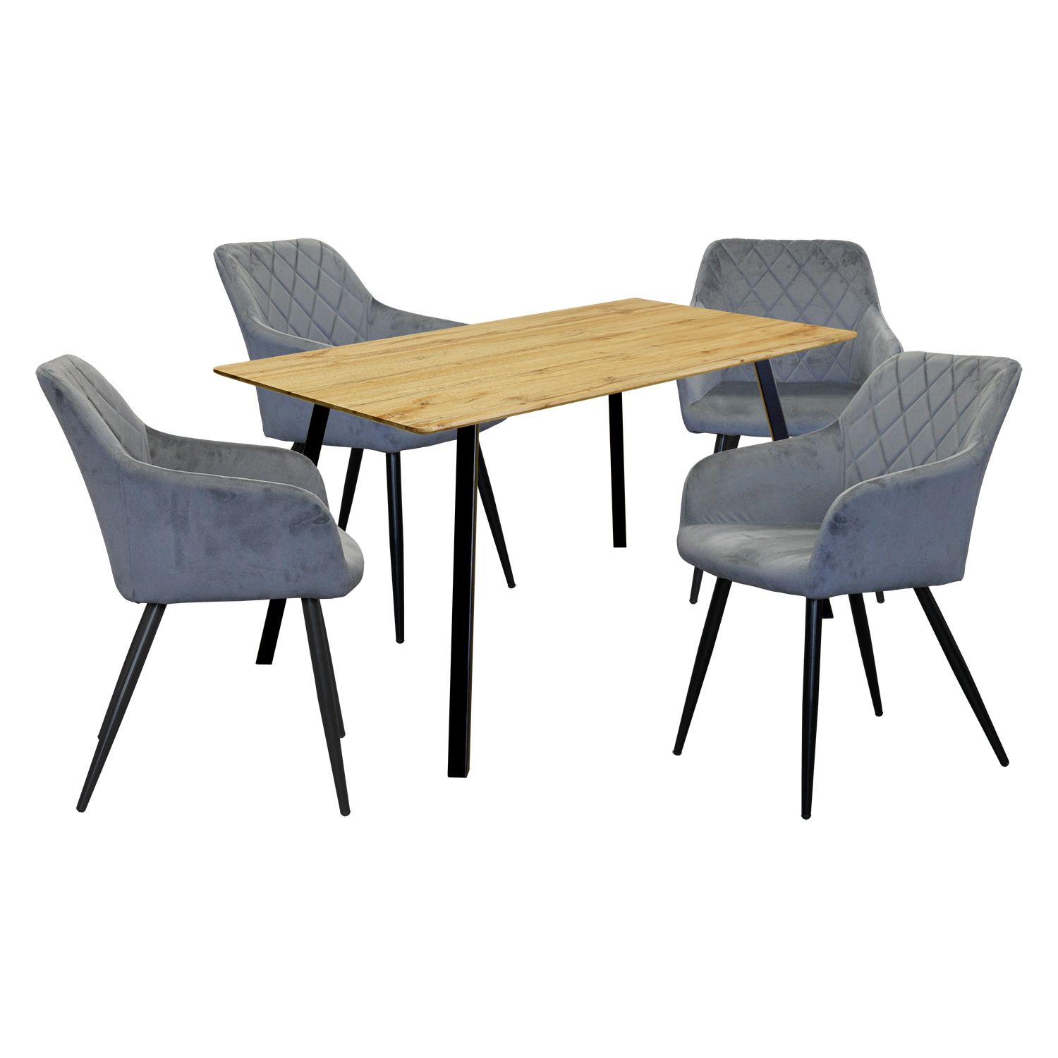 Jídelní stůl BERGEN dub + 4 židle DIAMANT šedý samet - IDEA nábytek