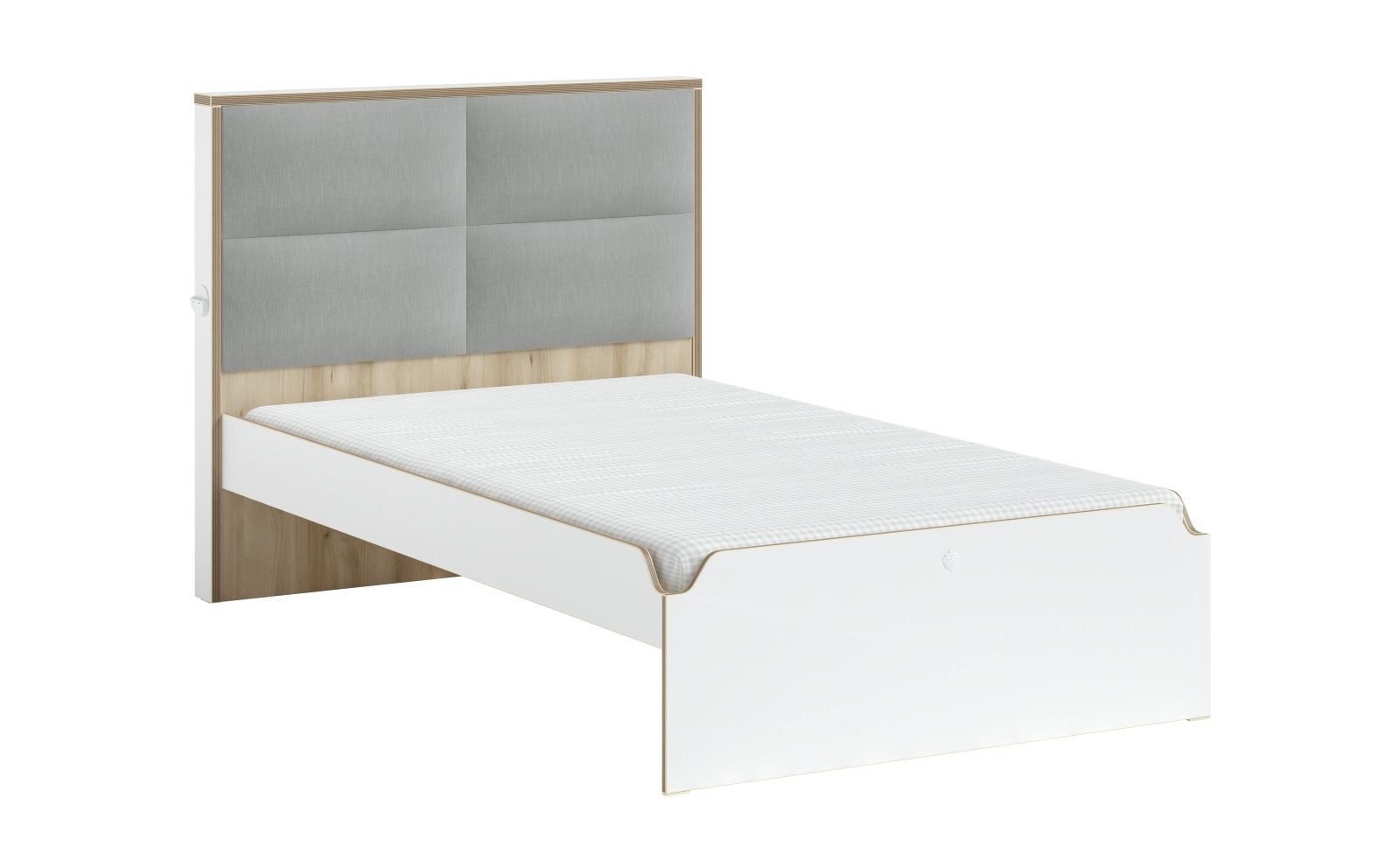 Studentská postel s čalouněným čelem 120x200cm Dylan - bílá/dub světlý - Nábytek Harmonia s.r.o.