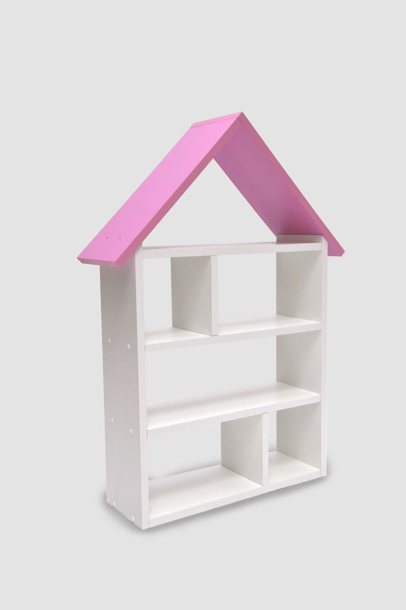 Vingo Dětská domečková knihovna - bílá s růžovou stříškou, 90 cm - Vingo