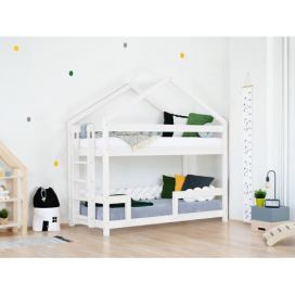 Benlemi Dřevěná patrová postel KILI ve tvaru domečku Zvolte barvu: Bílá, Výška: 207 cm